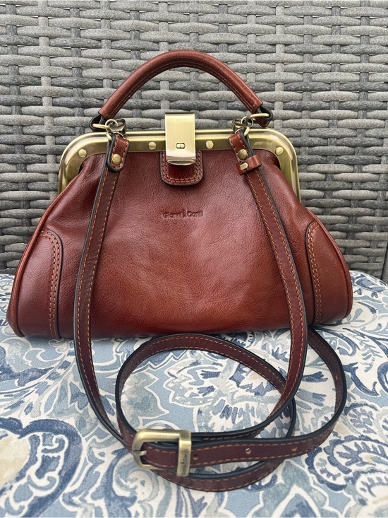 Gianni Conti Handbags - Gianni Conti Brown Leather Satchel with Brass Frame